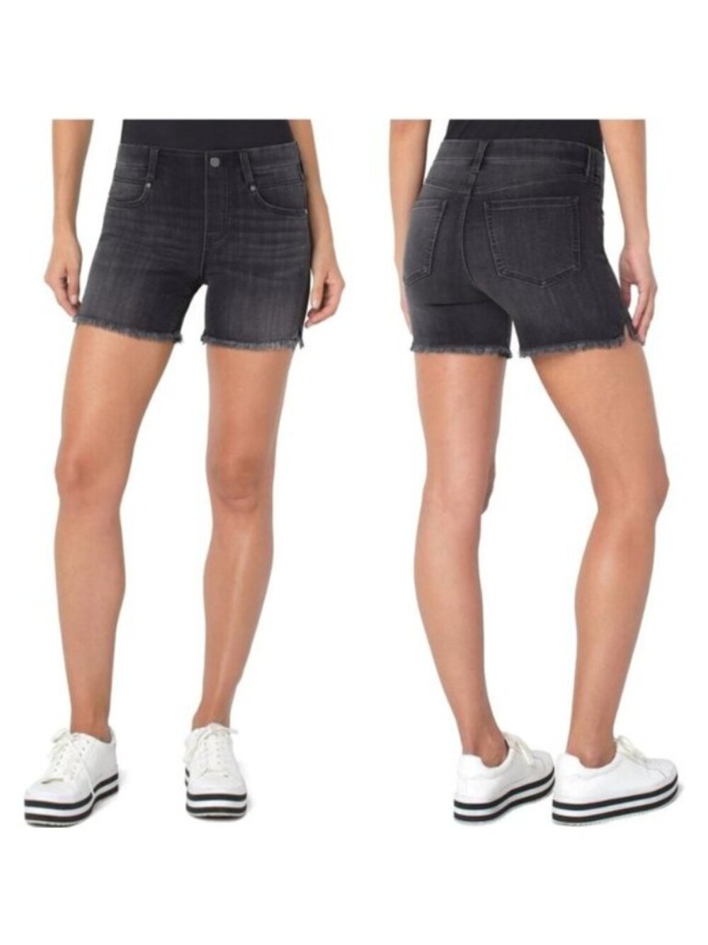 Liverpool Gia Glider Pull ON Charcoal Jean Shorts - 24W
